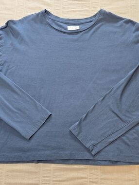 Isa & Ella Slate Blue Long Sleeve Boxy Crew Crop T Shirt Women's XL